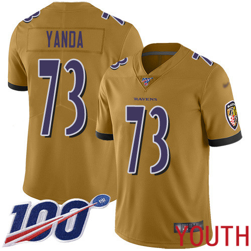 Baltimore Ravens Limited Gold Youth Marshal Yanda Jersey NFL Football 73 100th Season Inverted Legend